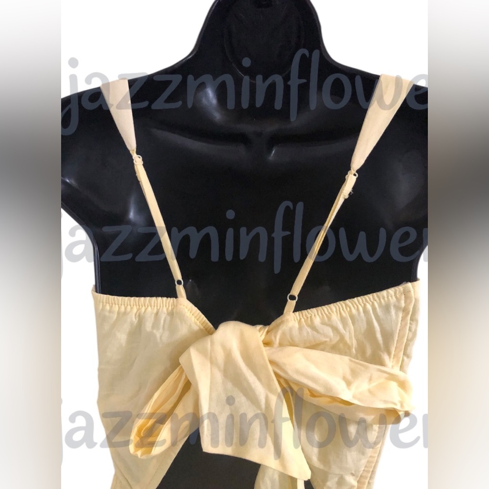 Trixxi butter yellow open tie back embroidered hem fit & flare dress size M new - Picture 10 of 17